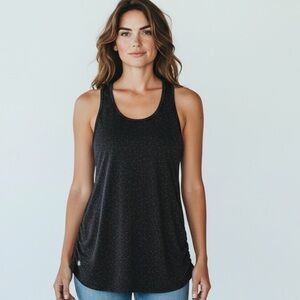 Athleta Black Glitter Tank Top gym sparkle ruched shirt xs workout gym designer